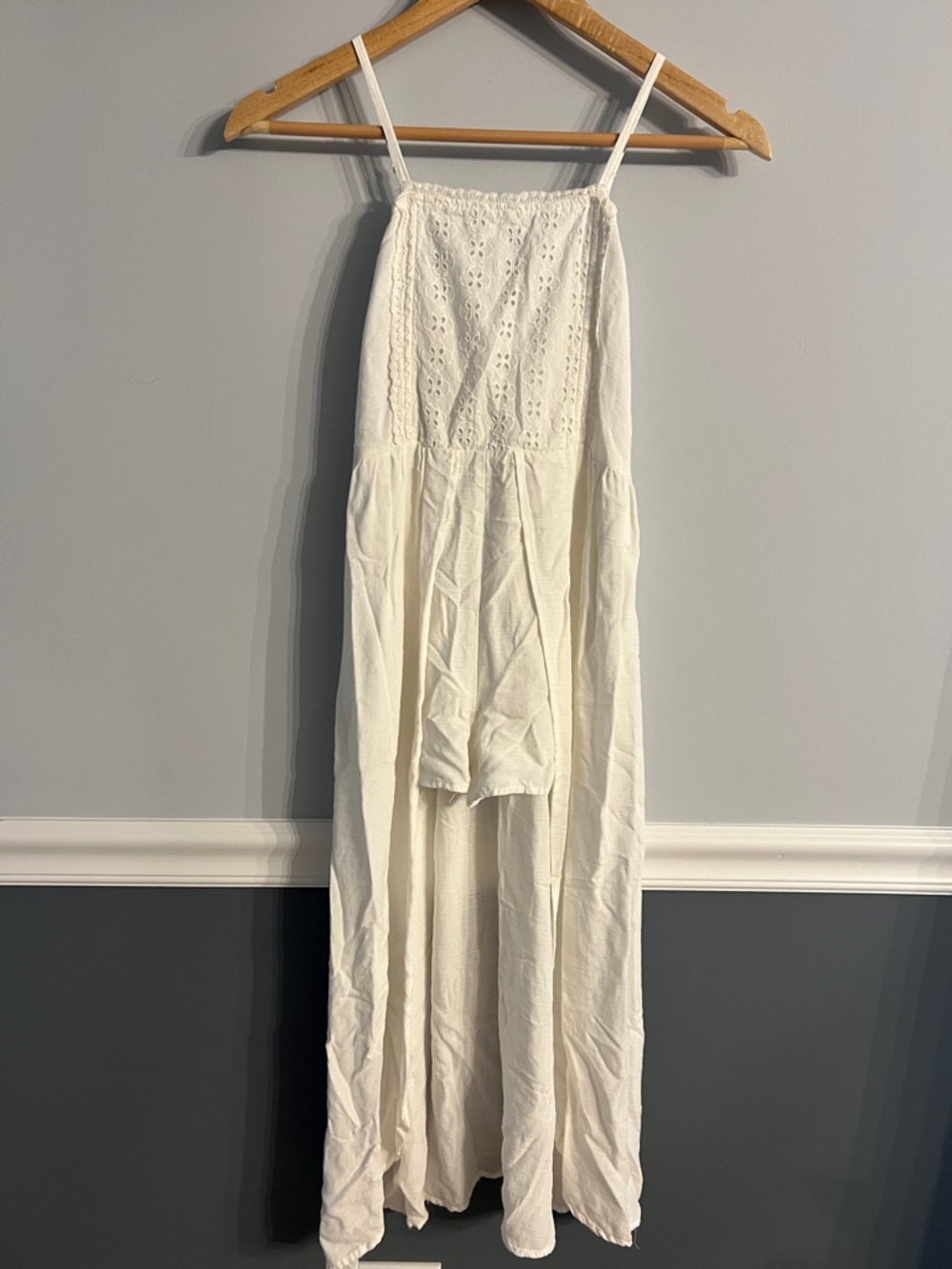 White Eyelet Lace Romper Dress Overlay Girls M 8 Boho Summer